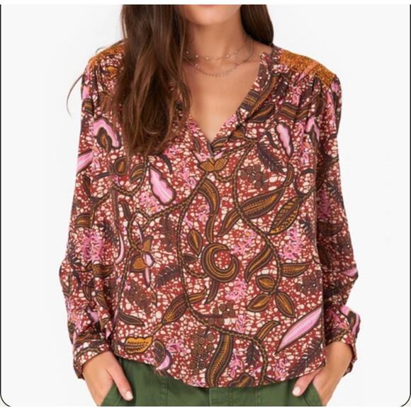 Xirena 2 Piece Set Aimi Top & Iris Skirt Earth Tone Brown Pink Bohemian Peasant - Picture 4 of 14